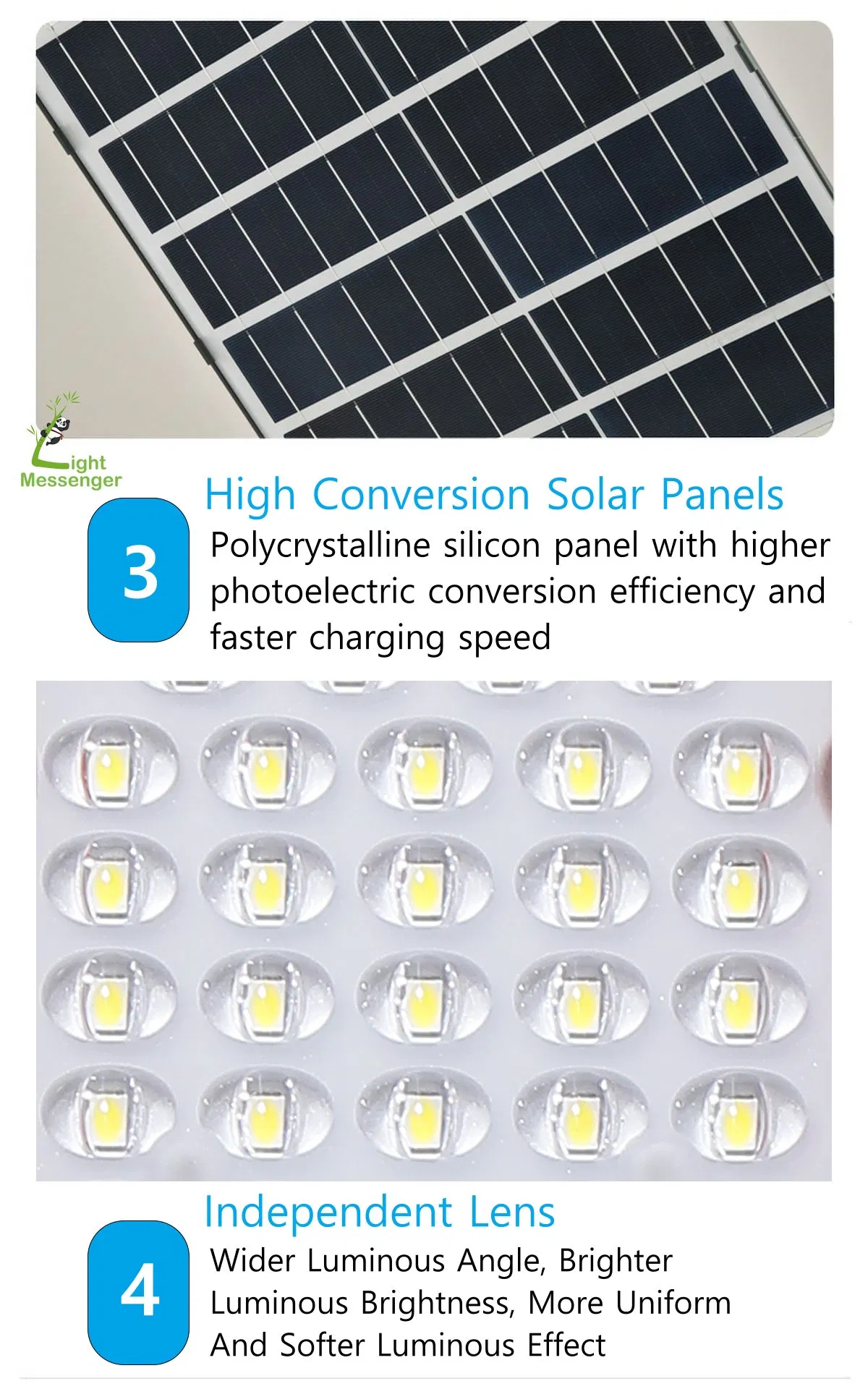 Lâmpadas LED de Inundação Profissional com Energia Solar Light Messenger ABS 100W 200W Iluminação Externa Estádio Estacionamento Jardim LED 300W Luz de Inundação Solar com Painel