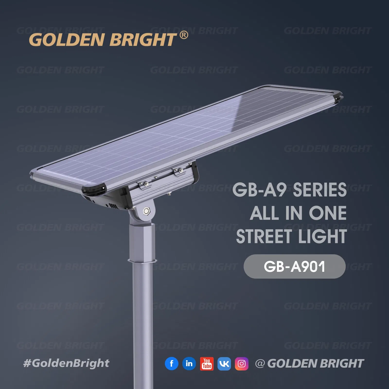 Iluminação Pública Solar da Próxima Geração Golden Bright com Bateria Integrada e Sistema de LED