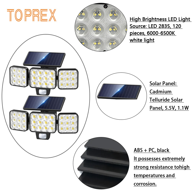 Luz Solar LED de Parede com Sensor de Movimento Toprex para Iluminação de Jardim à Prova d'Água