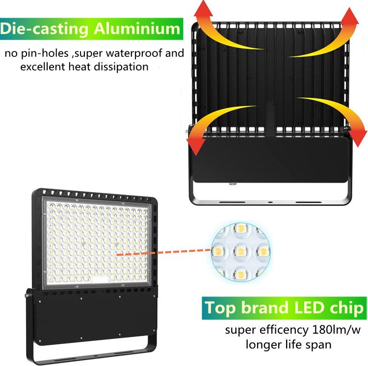 IP66 Potência e CCT Ajustáveis 7 Anos de Garantia ETL Dlc CE Rhos 150W 200W 300W 400W 500W 600W Luz de Túnel LED Luz de Inundação para Estádio de Futebol de Alto Mastro