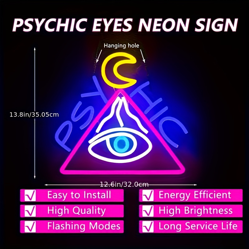 Neonawall Factory Direct "Psychic" All-Seeing Eye Neon Light, LED Wall Lamp for Mystic Decor, Bar, Cafe &amp; Commercial Use