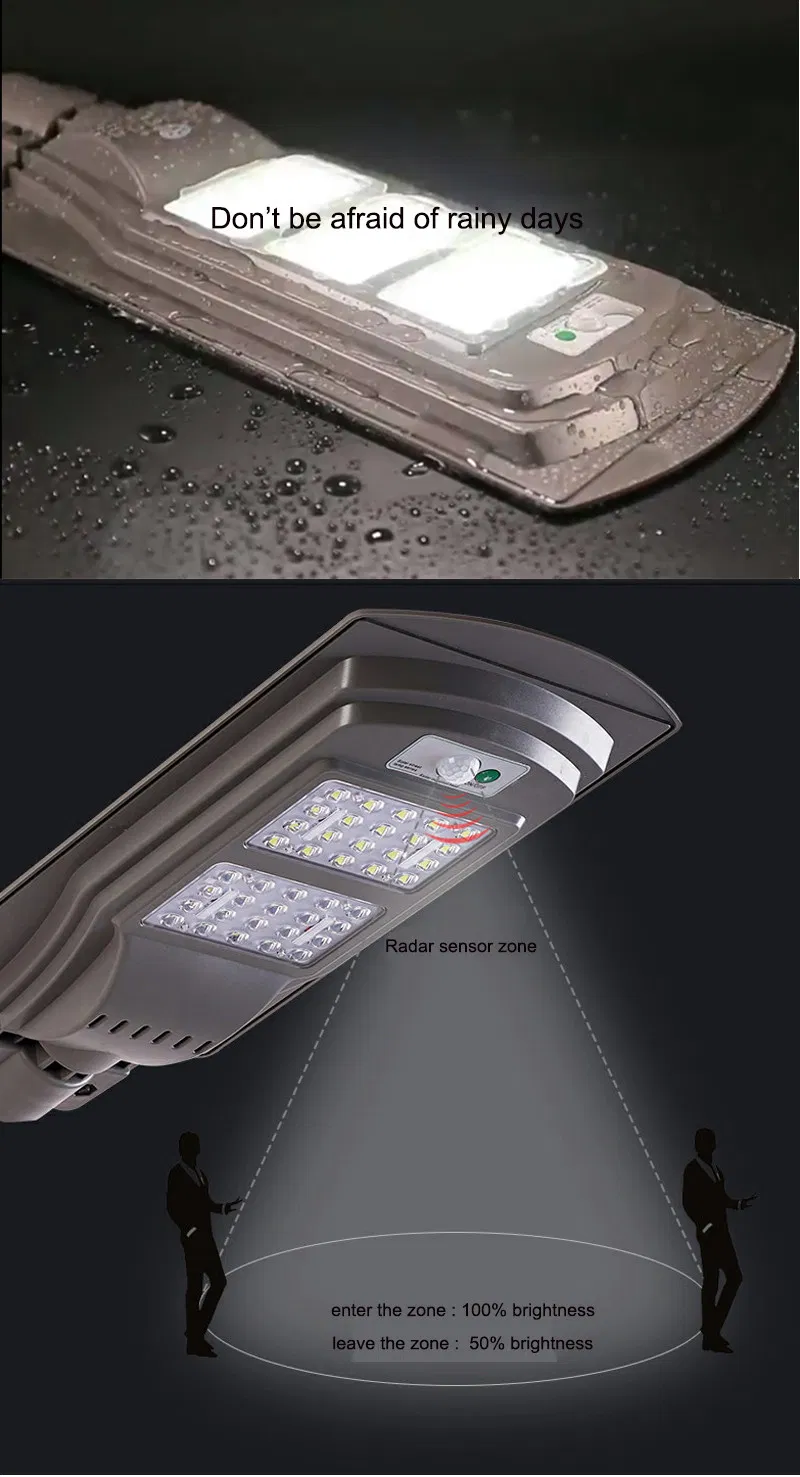Hepu 40W/50W/60W/80W/100W/120W IP65 Fábrica de Iluminação Solar LED de Rua com Sensor Integrado para Exterior