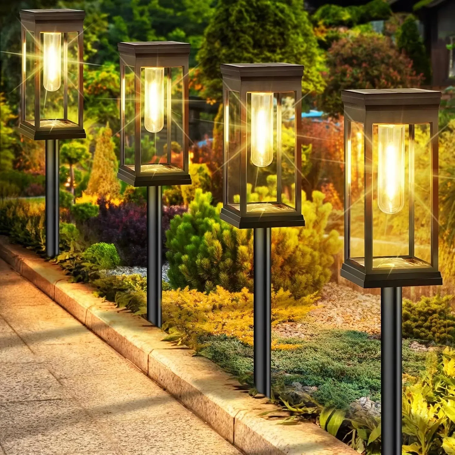 Luzes de Jardim Solares com Lâmpada de Tungstênio para Quintal, Pátio e Caminho Externo