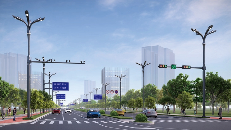 Luminária de Rua Inteligente Integrada com 5g Estação Base, Câmera de Vigilância e Iluminação LED - Luminária de Rua IoT para Estradas Municipais