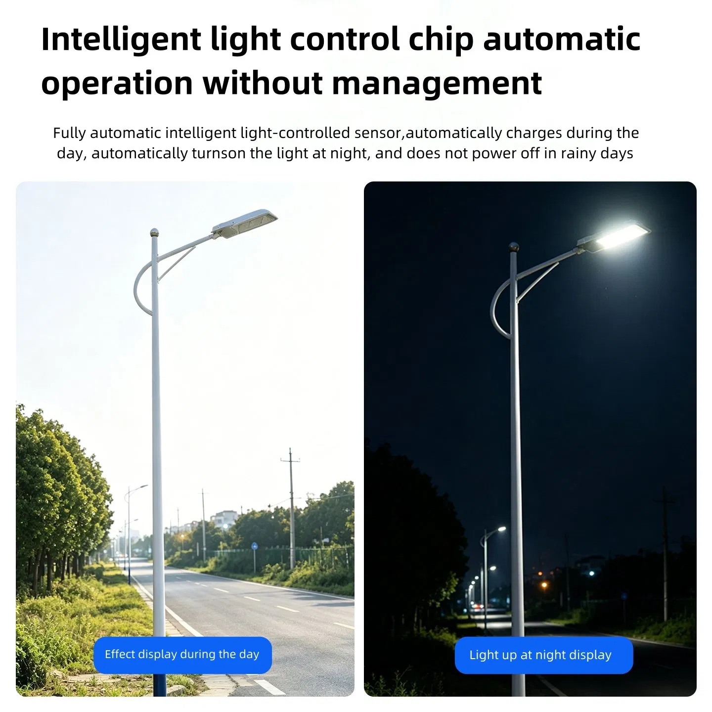 Luz de Rua Solar LED à Prova d'Água Tudo em Um 50-180W com 6m-10m Poste de Alumínio Lâmpada Solar para Iluminação de Estradas Rurais e Estacionamentos
