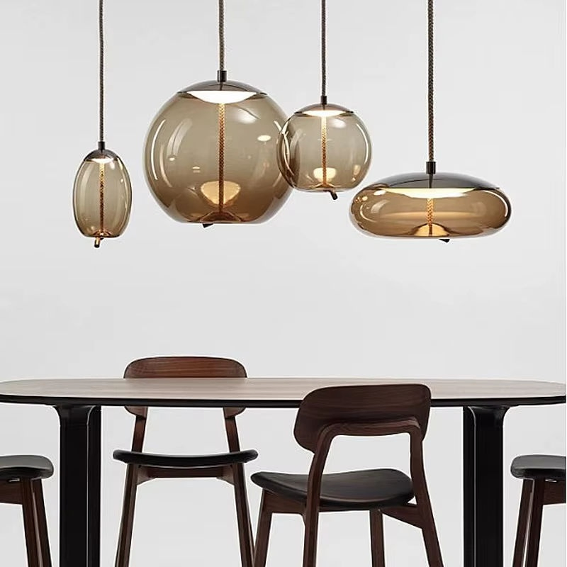 Pendente de Vidro Industrial Nórdico: Iluminação Moderna de LED para Cozinha e Restaurante