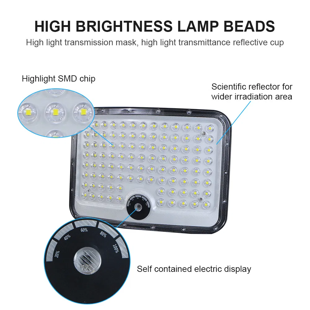 Produtos Mais Vendidos da Fábrica Luz Solar de Inundação LED Recarregável com Painel à Prova d'Água para Exterior com Sensor de Movimento