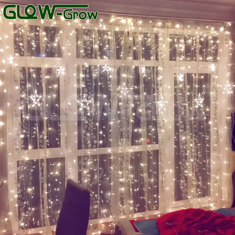 300 Luz de Cortina de Fio LED para Janela, Decoração de Natal, Quarto, Casamento, Festa, Fundo de Jardim, Uso Interno e Externo (Branco)