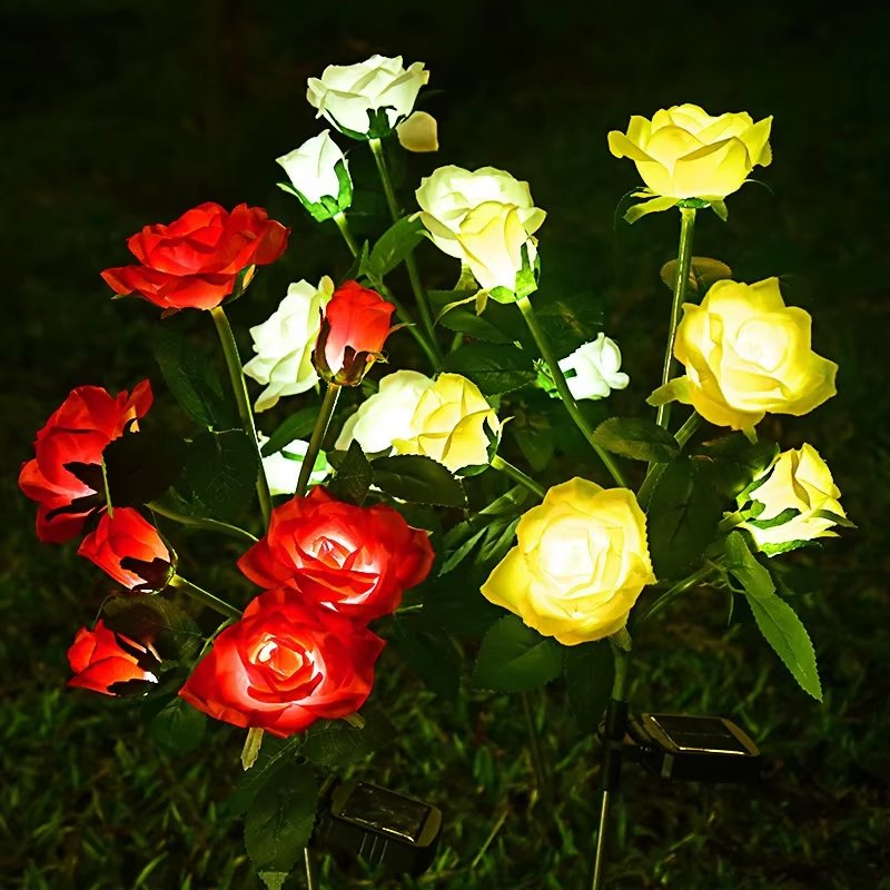 2026 Novas Flores de Rosa Alimentadas Apcitl IP65 Luzes que Mudam de Cor para Caminhos Exteriores, Passeios, Pátios, Jardins e Lâmpadas de Gramado