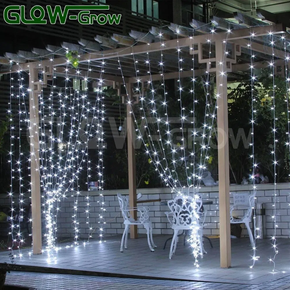 300 Luz de Cortina de Fio LED para Janela, Decoração de Natal, Quarto, Casamento, Festa, Fundo de Jardim, Uso Interno e Externo (Branco)
