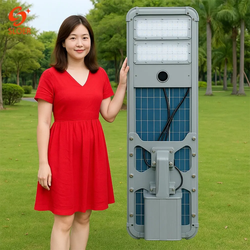 Luz de rua solar tipo split Sloer com configuração de bateria e painel separados