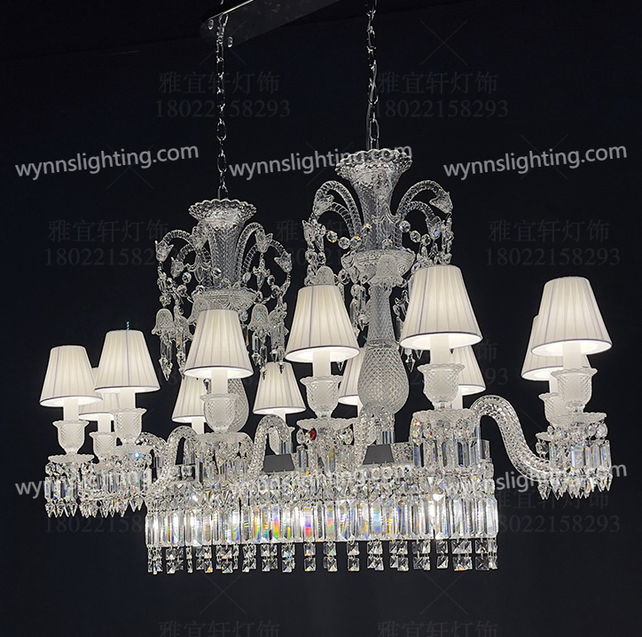Pendente de Cristal Retangular Iluminação Baccarat Luxuosa Lâmpada de Teto para Decoração de Casamento