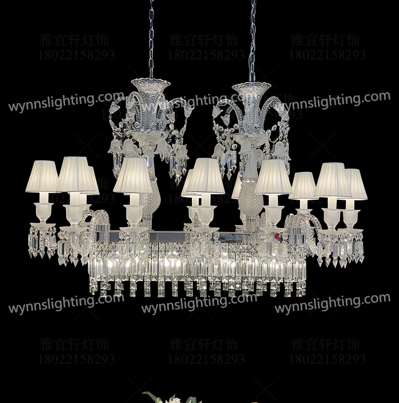 Pendente de Cristal Retangular Iluminação Baccarat Luxuosa Lâmpada de Teto para Decoração de Casamento