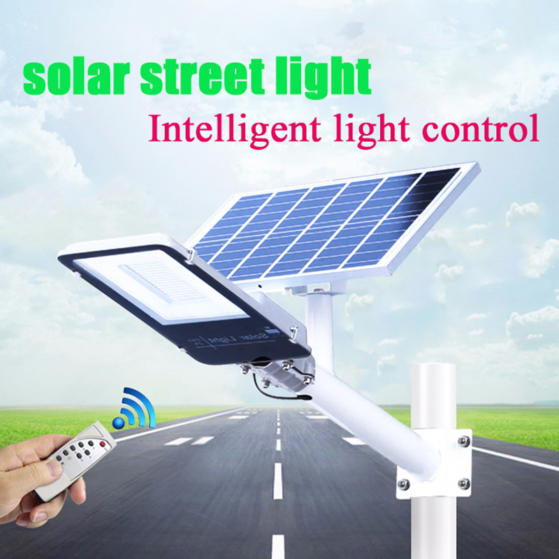 100W/200W Lâmpada de Rua Solar Integrada IP66 Iluminação LED Externa com Poste para Pátio Estrada