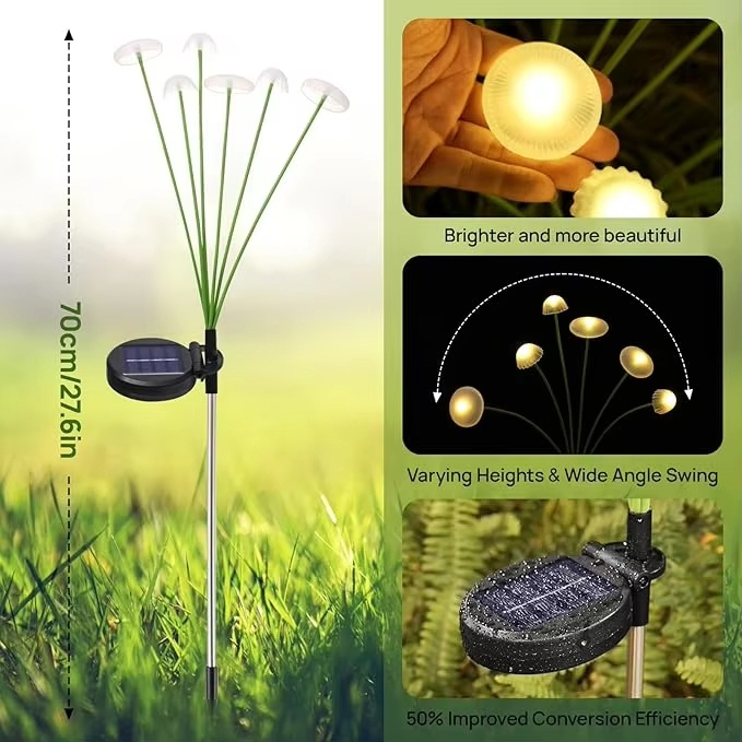 Luzes de Jardim Solar em Forma de Cogumelo IP65 Luzes de Cordão Solar à Prova d'Água para Quintal, Pátio e Caminho
