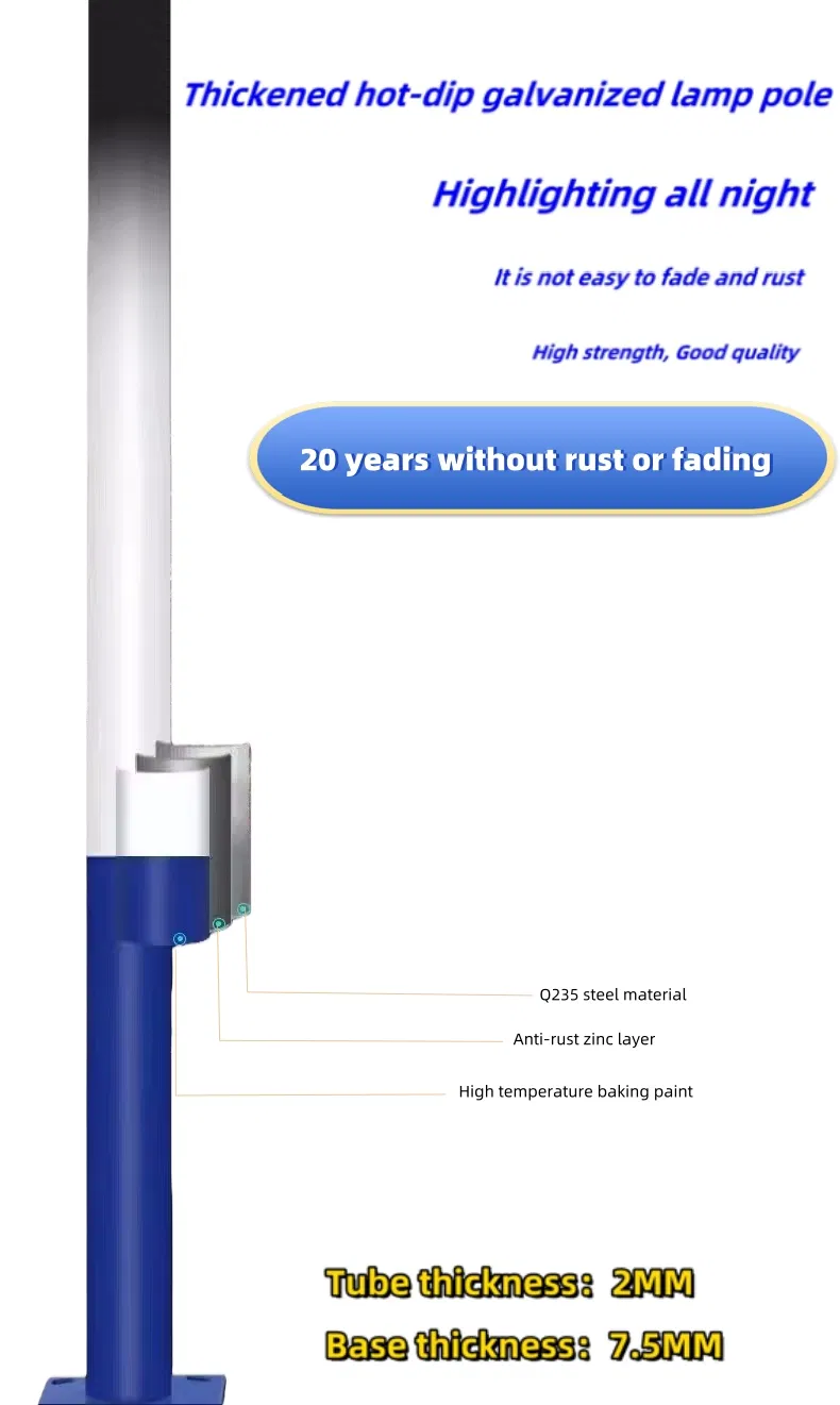 Luz de Rua Solar LED à Prova d'Água Tudo em Um 50-180W com 6m-10m Poste de Alumínio Lâmpada Solar para Iluminação de Estradas Rurais e Estacionamentos