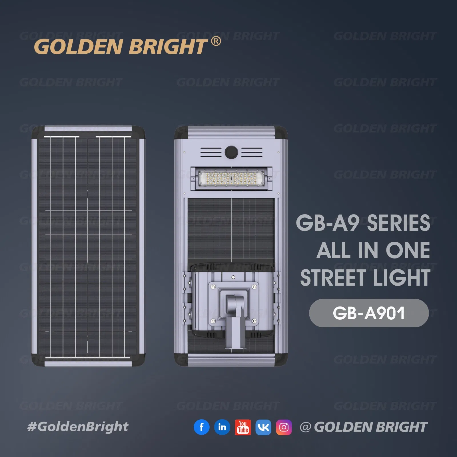 Iluminação Pública Solar da Próxima Geração Golden Bright com Bateria Integrada e Sistema de LED
