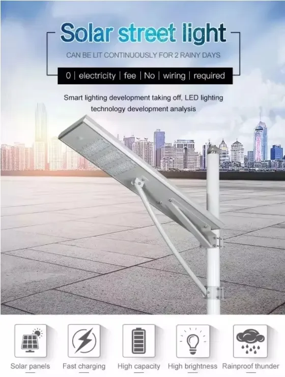 Todos em Um 60W 100W IP65 Luz de Rua Solar, Lâmpada LED Solar Comercial para Iluminação de Estradas, Parques e Áreas de Estacionamento