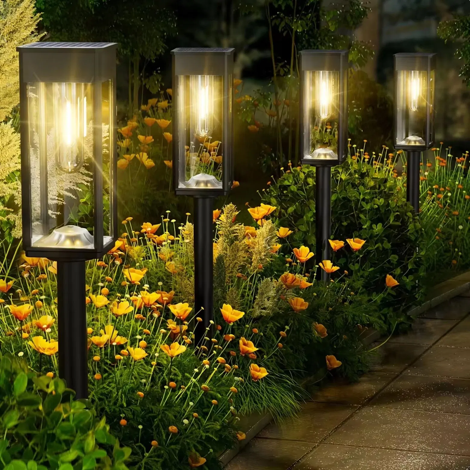 Luzes de Jardim Solares com Lâmpada de Tungstênio para Quintal, Pátio e Caminho Externo