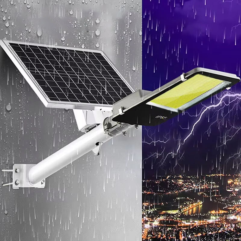 100W/200W Lâmpada de Rua Solar Integrada IP66 Iluminação LED Externa com Poste para Pátio Estrada