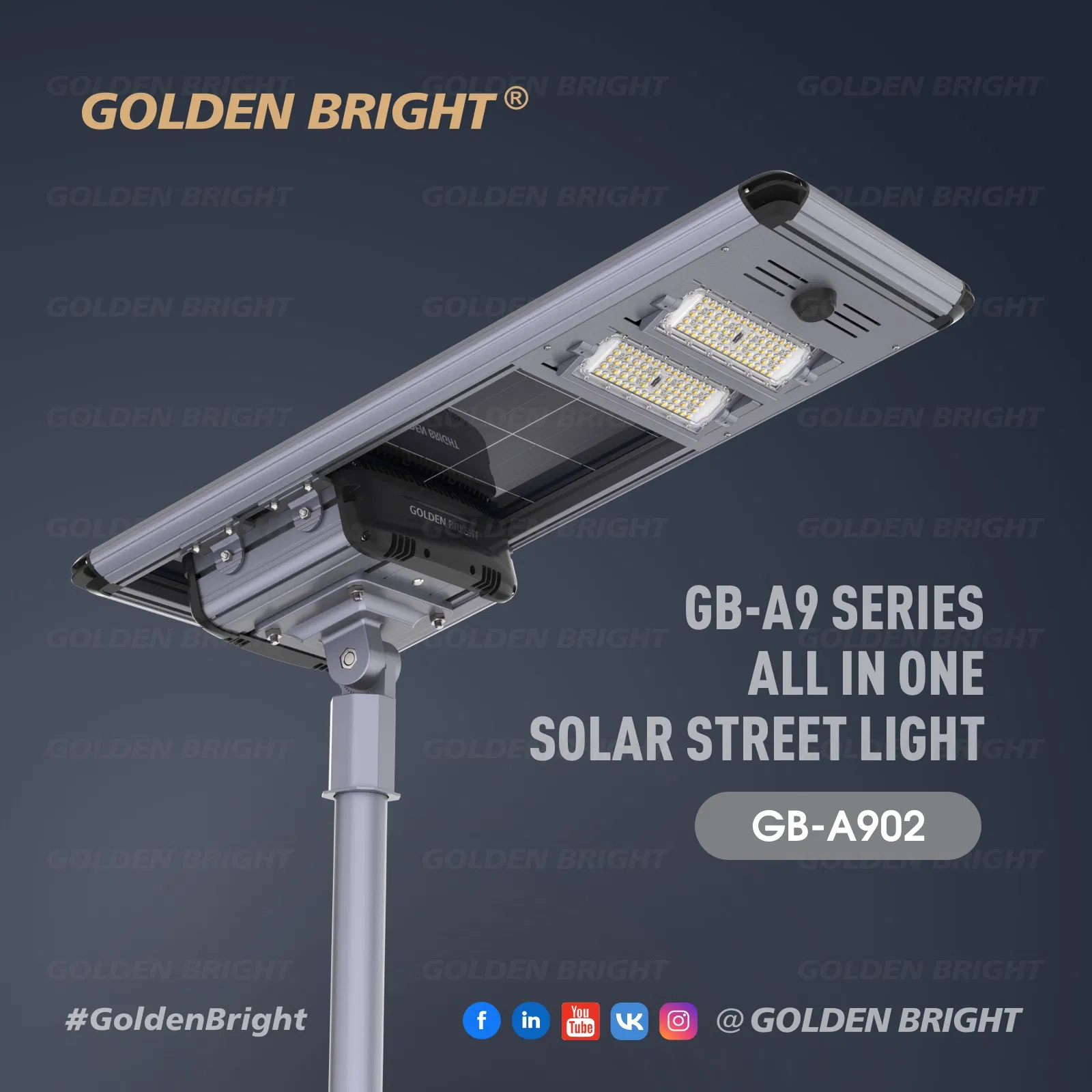 Iluminação Pública Solar da Próxima Geração Golden Bright com Bateria Integrada e Sistema de LED