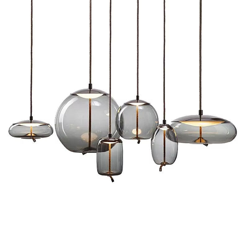 Pendente de Vidro Industrial Nórdico: Iluminação Moderna de LED para Cozinha e Restaurante