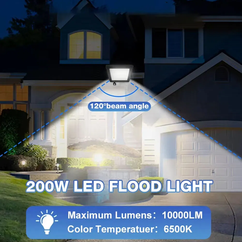 Iluminação Externa para Jardim Direto da Fábrica IP66 Sensor de Movimento em Alumínio à Prova d'Água 10W 20W 30W 50W 100W 150W 200W Luz de Inundação LED