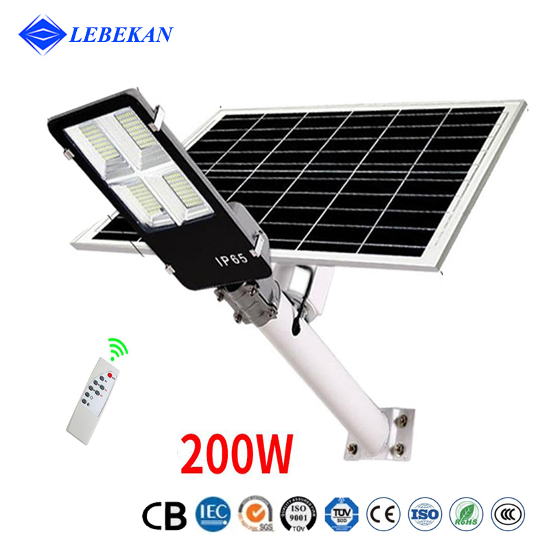 100W/200W Lâmpada de Rua Solar Integrada IP66 Iluminação LED Externa com Poste para Pátio Estrada