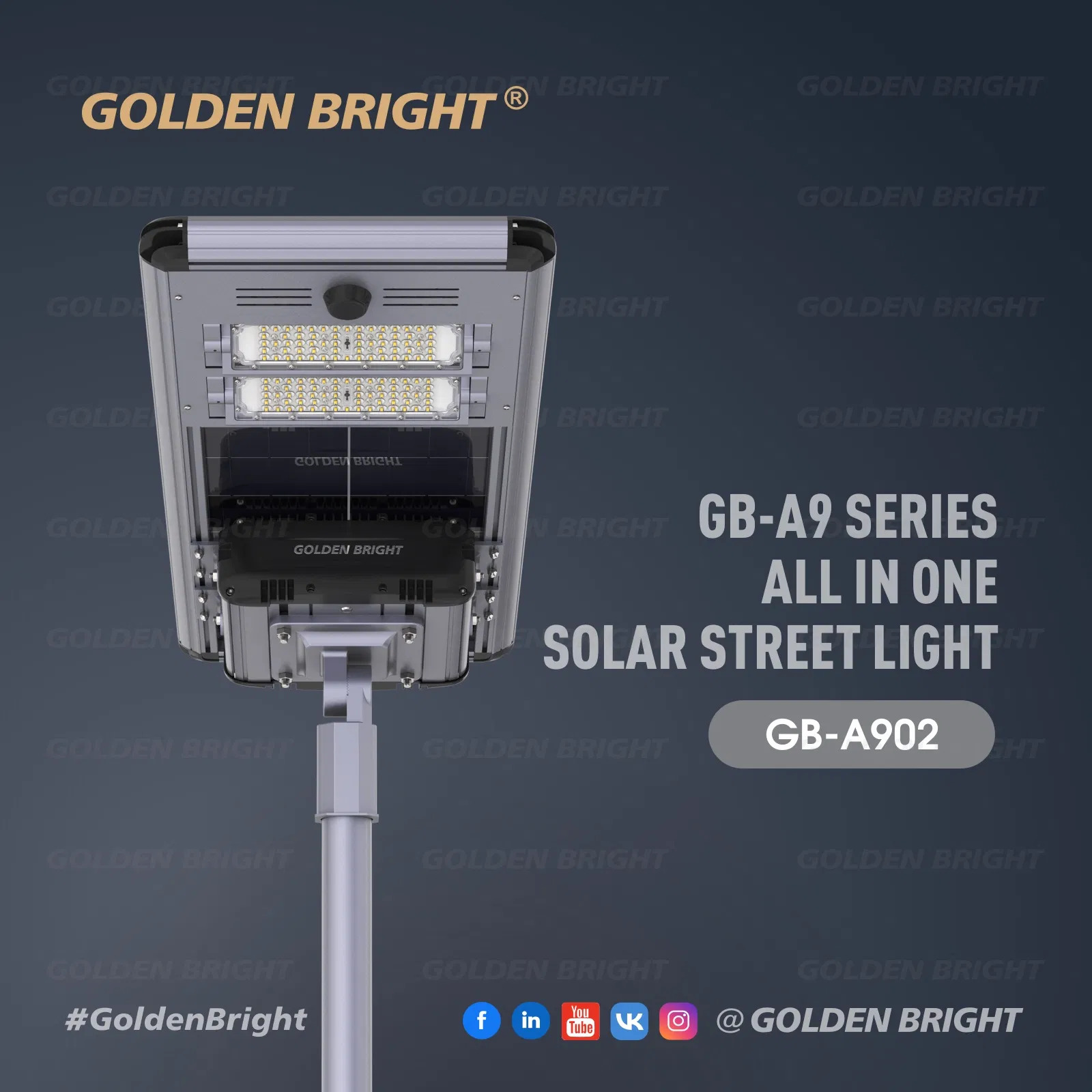 Iluminação Pública Solar da Próxima Geração Golden Bright com Bateria Integrada e Sistema de LED