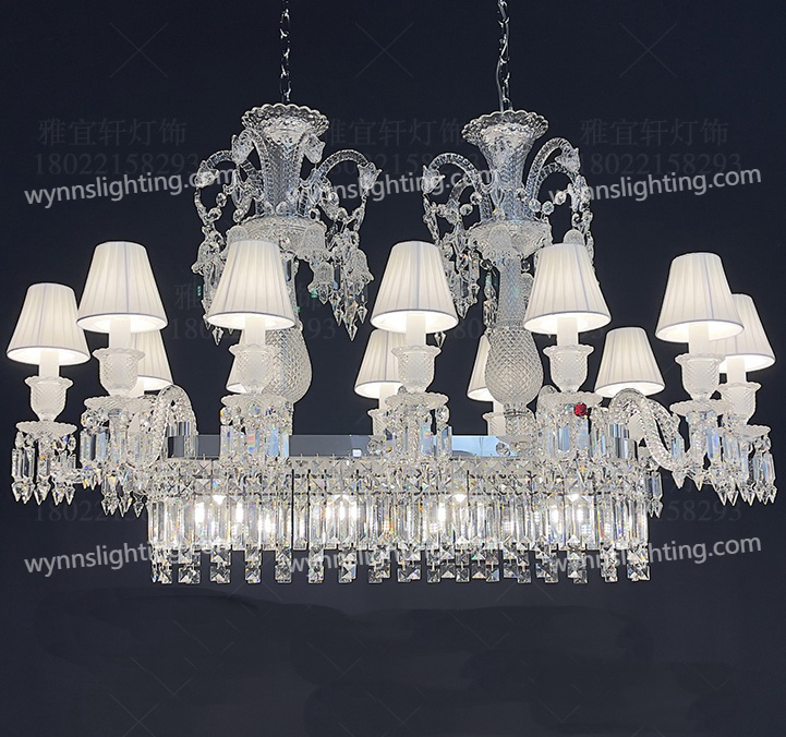 Pendente de Cristal Retangular Iluminação Baccarat Luxuosa Lâmpada de Teto para Decoração de Casamento