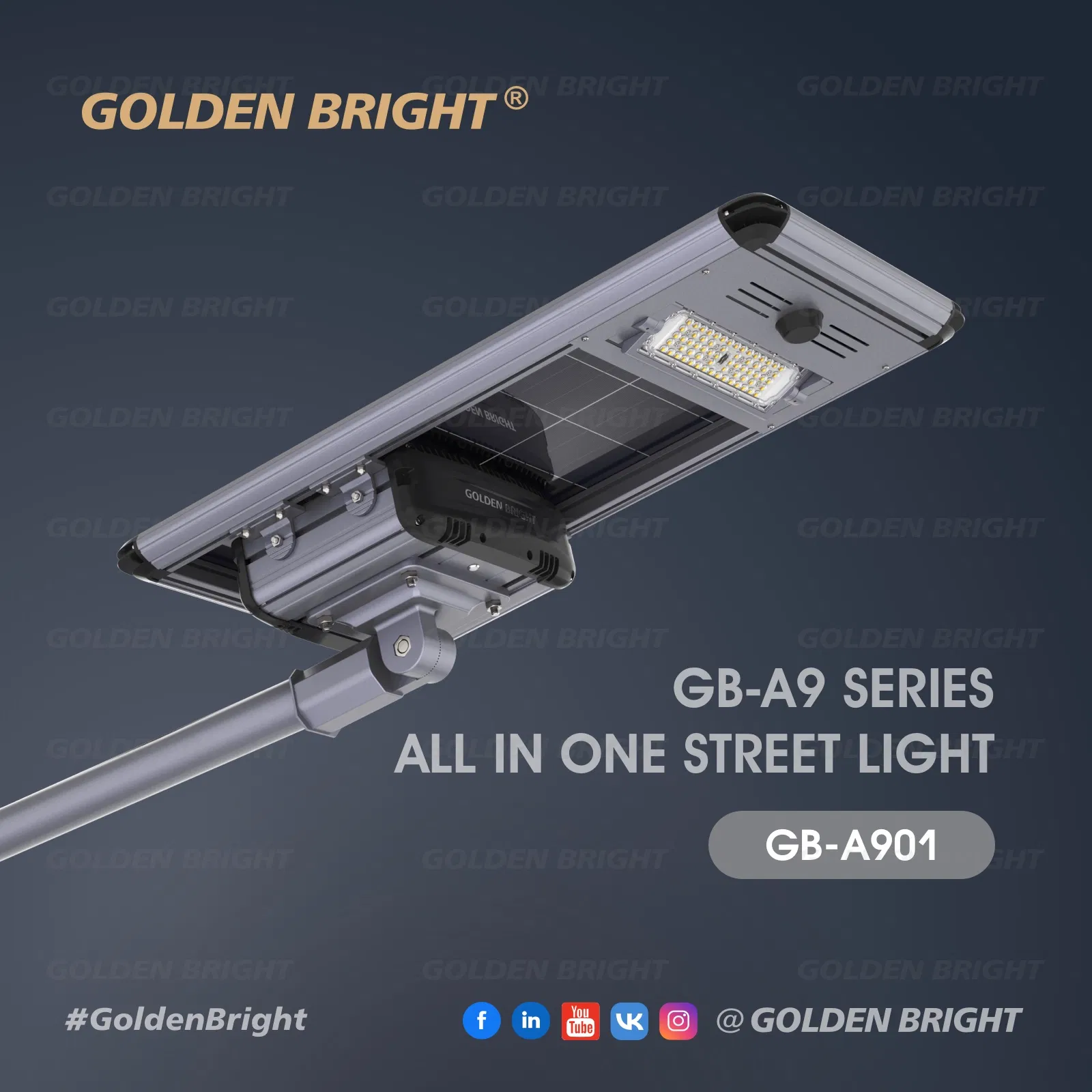 Iluminação Pública Solar da Próxima Geração Golden Bright com Bateria Integrada e Sistema de LED