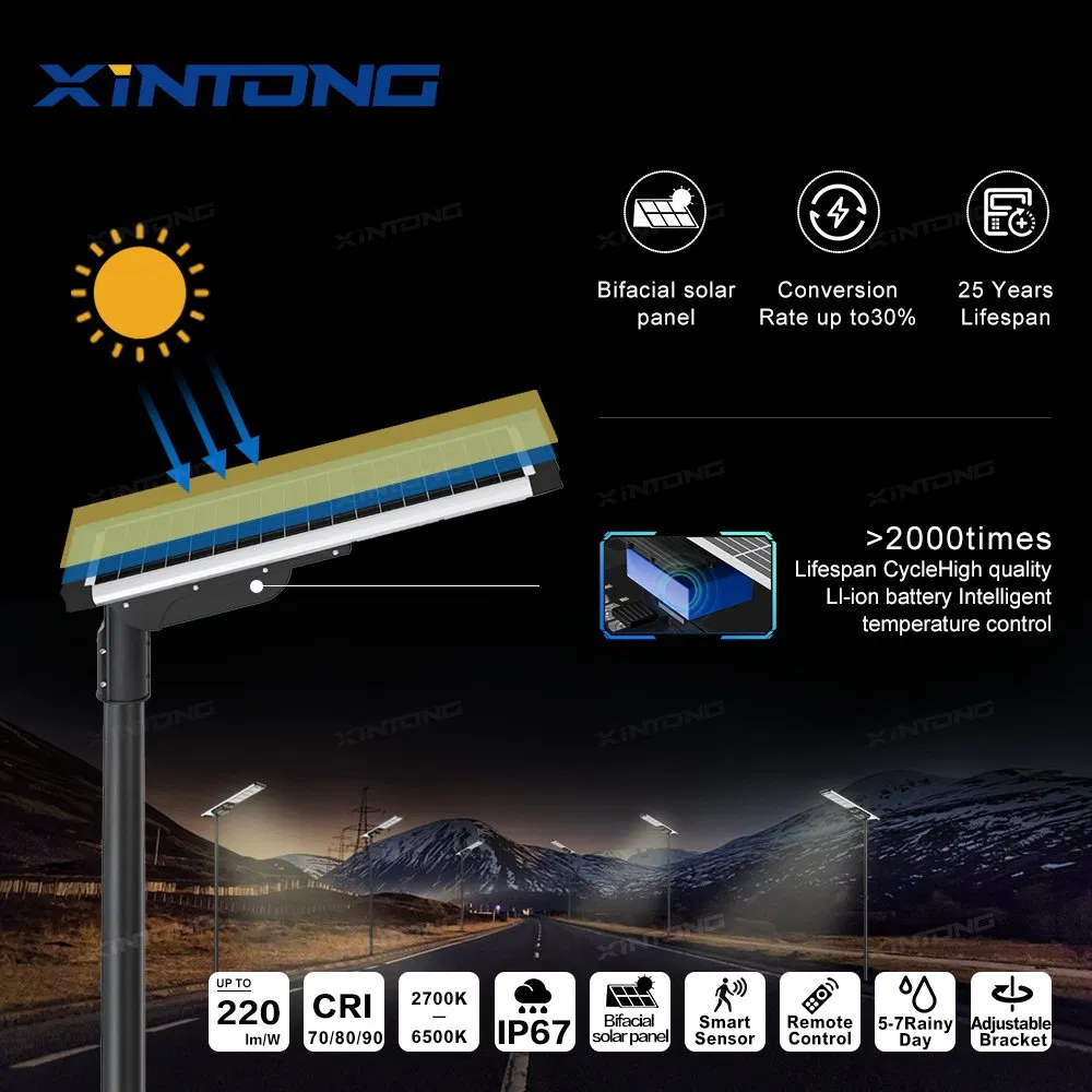 Xintong IP67 Iluminação Esportiva Integrada de Alta Brilho à Prova d'Água 120W Iluminação de Rua Solar LED