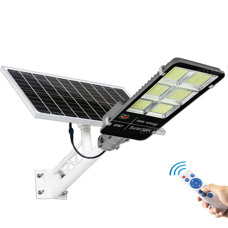 100W/200W Lâmpada de Rua Solar Integrada IP66 Iluminação LED Externa com Poste para Pátio Estrada