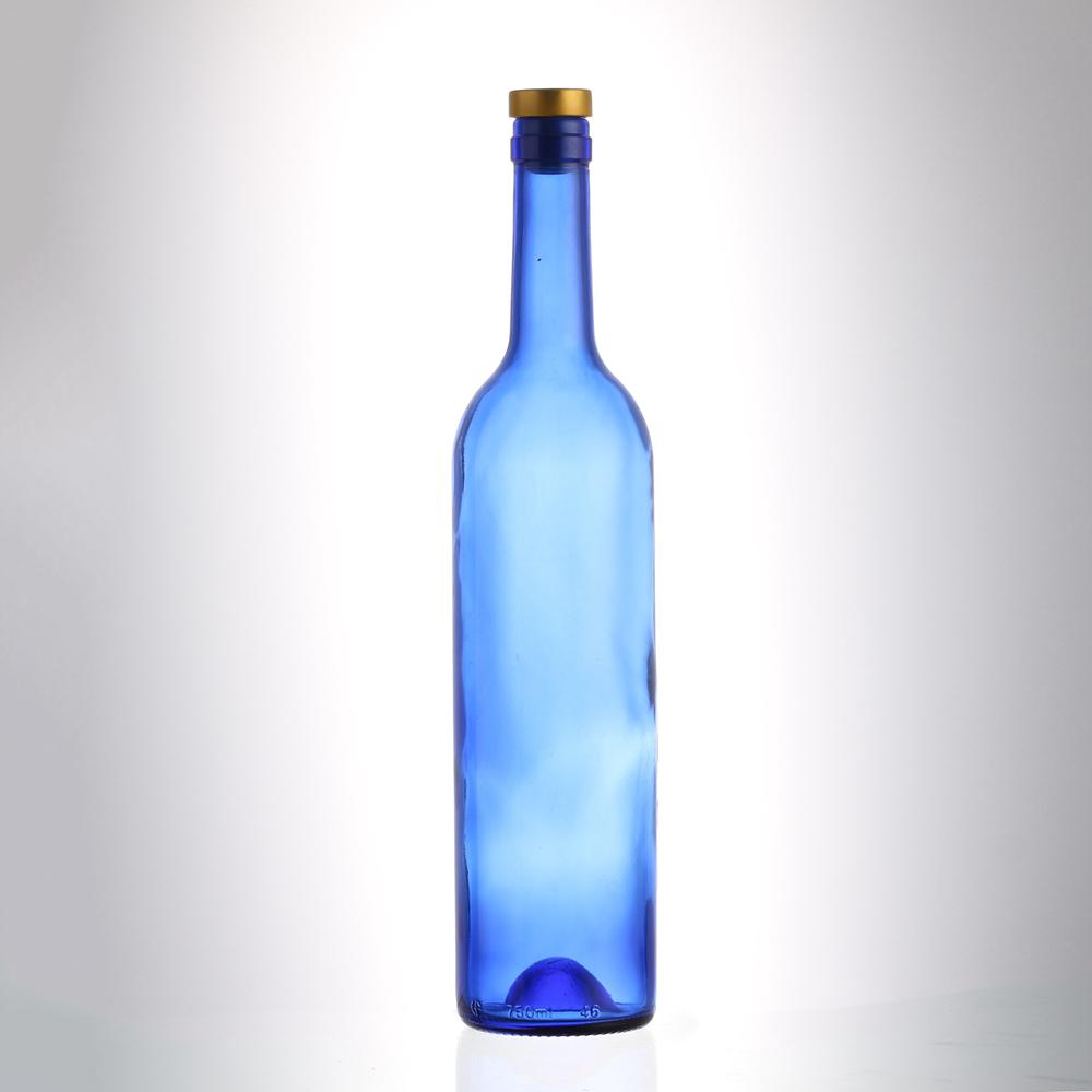 China 750 ml blue color wine glass bottle with cork Supplier, Suppliers