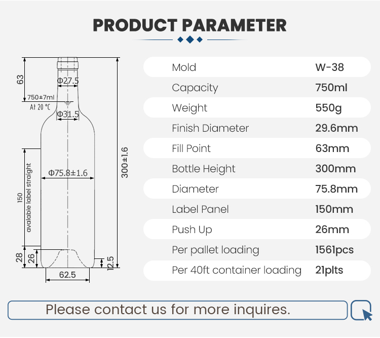 China 750ml  Glass Wine Bottle W-38 Manufacturer, Suppliers