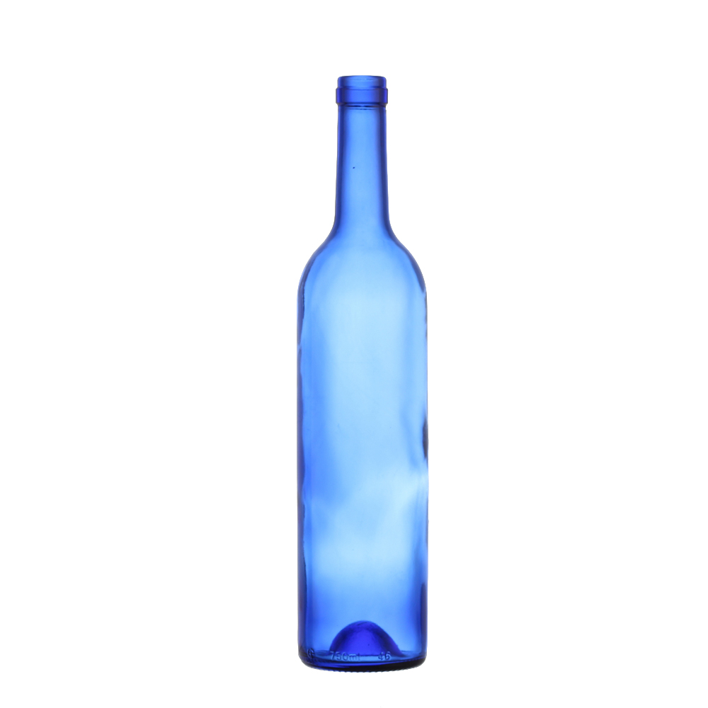 China 750 ml blue color wine glass bottle with cork Supplier, Suppliers