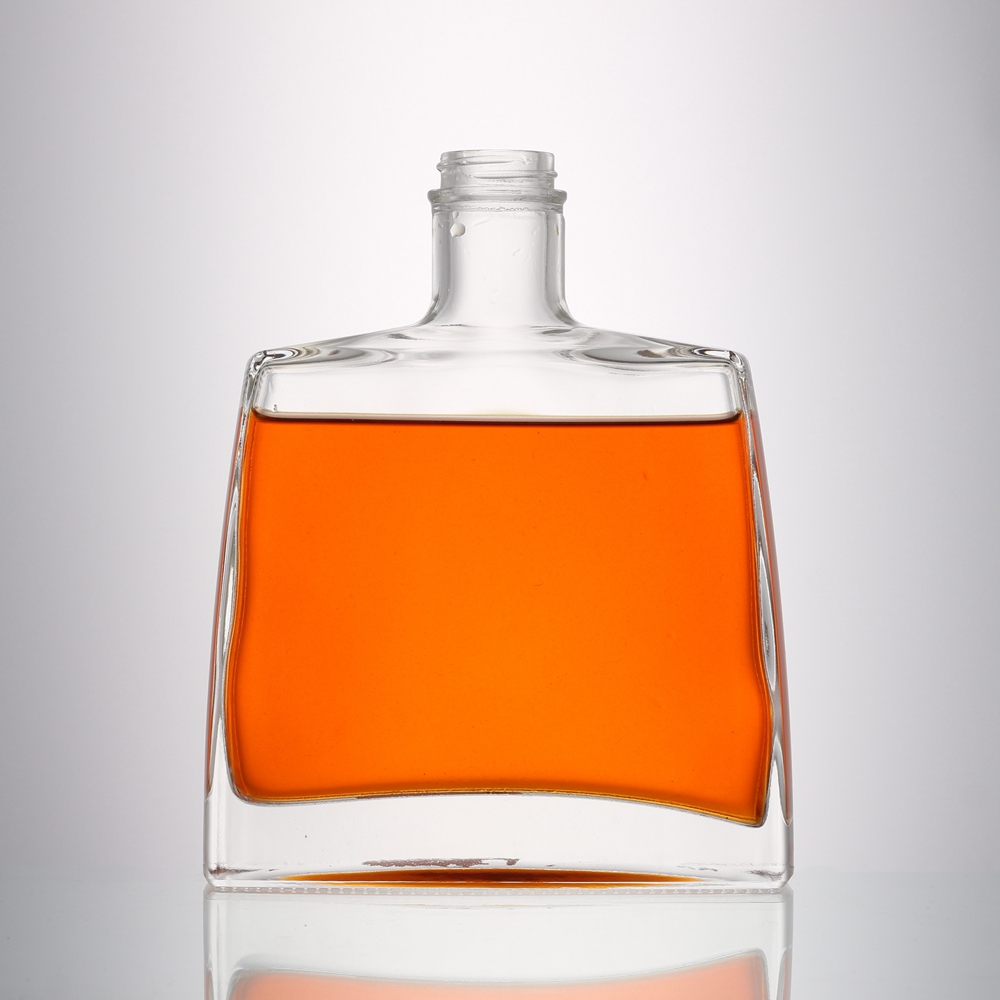 China unique clear glass 700 ml flat shape liquor bottle  Manufacturers, Suppliers