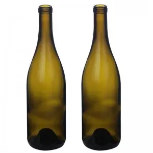 750ml Antique Green Glass Burgundy Wine Bottles Cork Finish