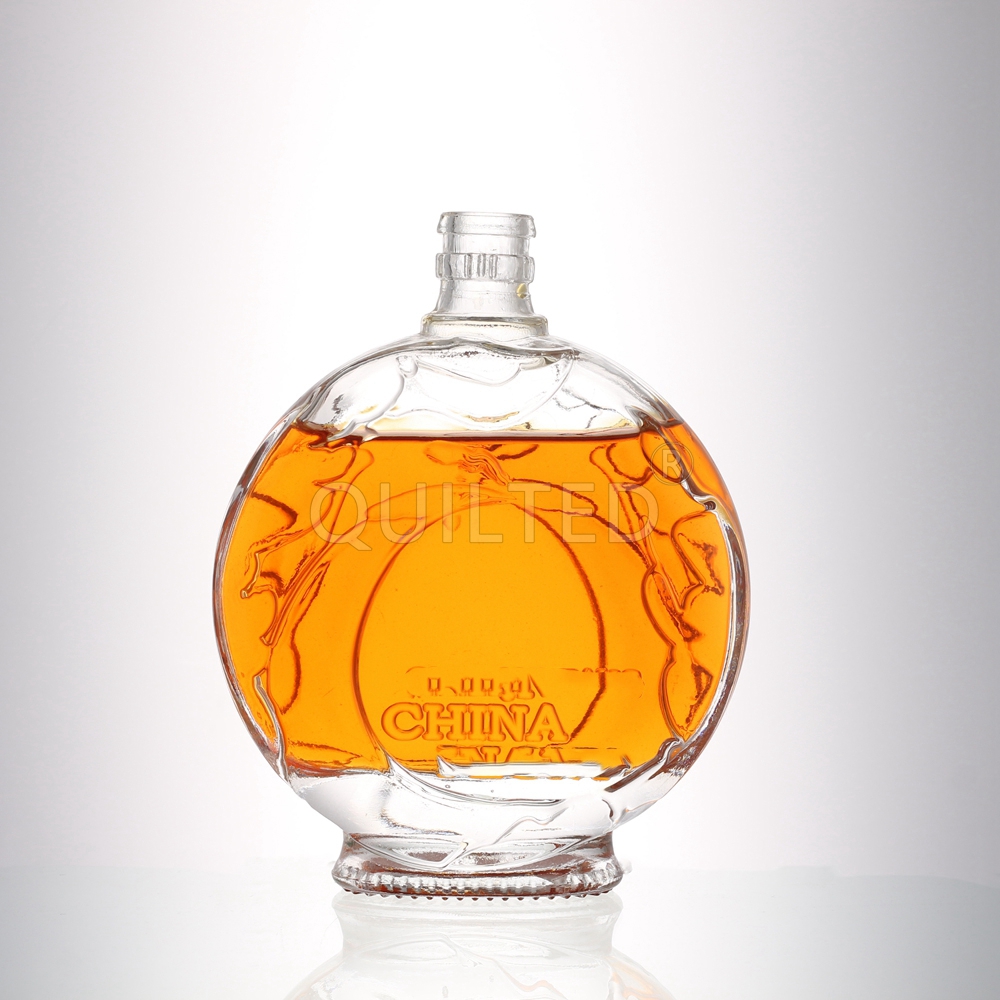 Wholesale 300 ml embossed glass bottle for whisky and liquor with lid  Manufacturers, Suppliers