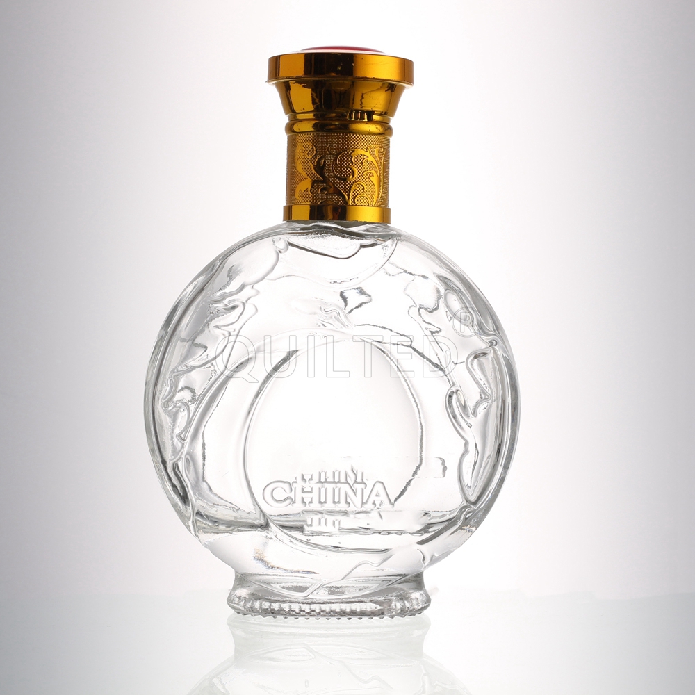 Wholesale 300 ml embossed glass bottle for whisky and liquor with lid  Manufacturers, Suppliers