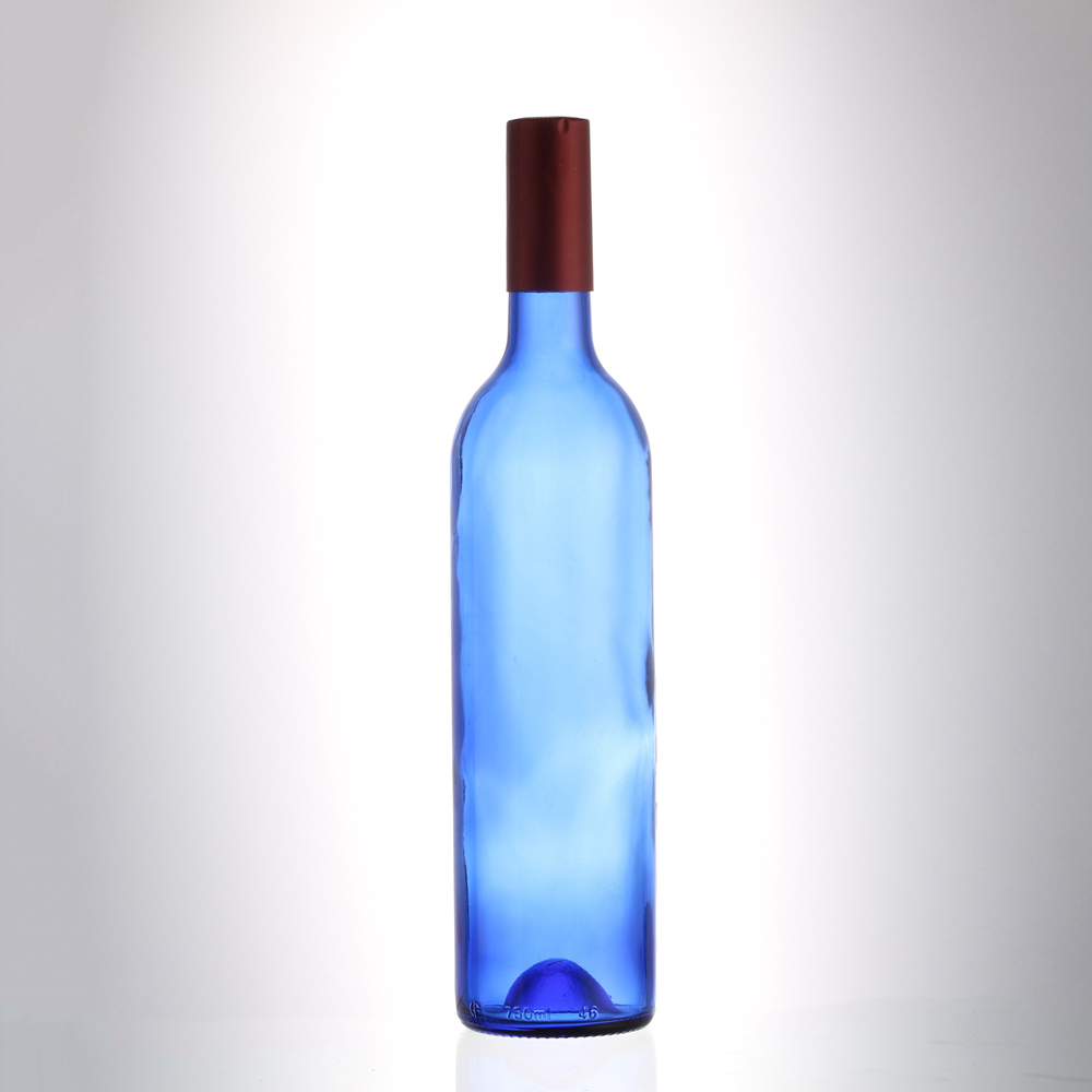 750ml blue wine glass bottle with cork finish