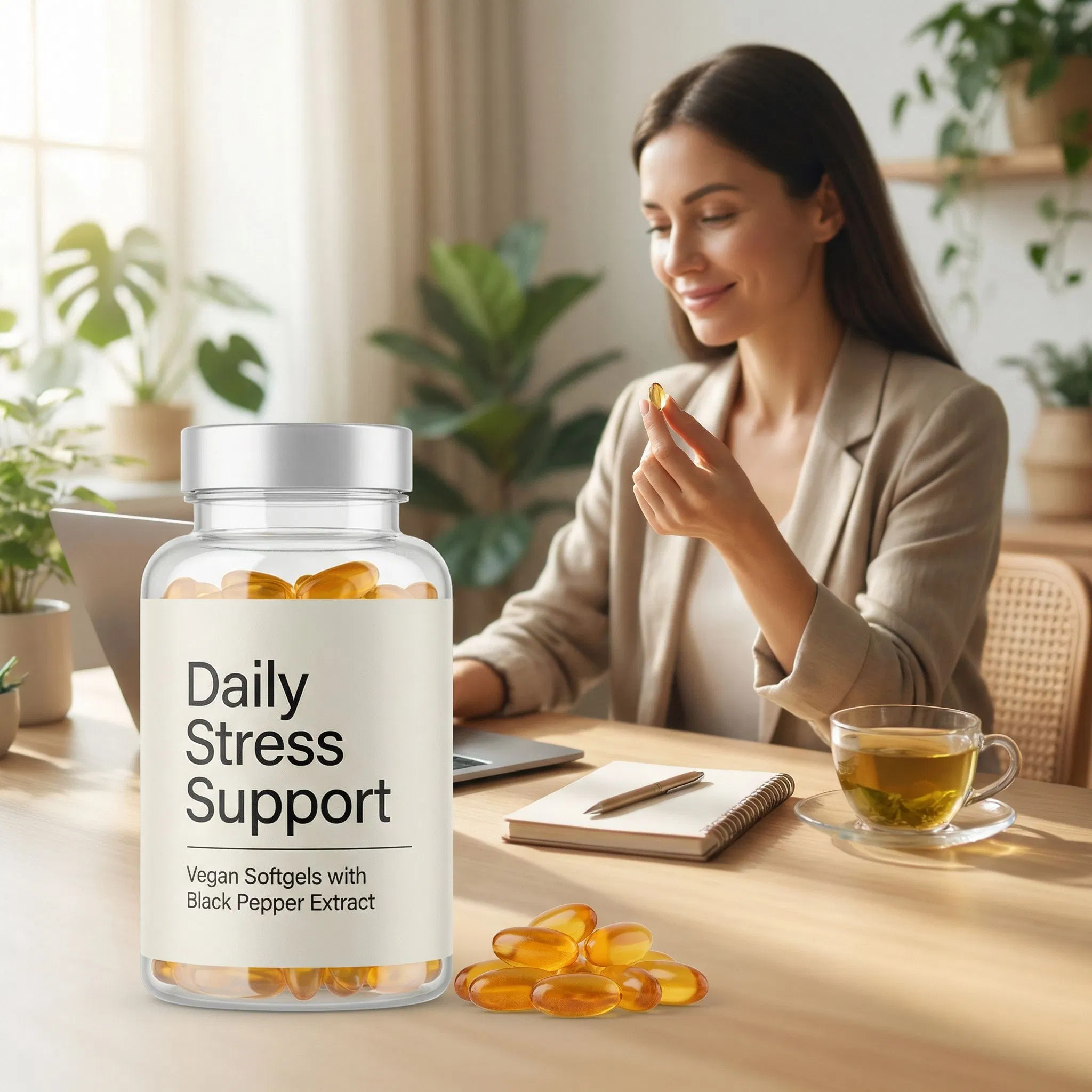 Daily Stress Support Vegan Softgels with Black Pepper Extract