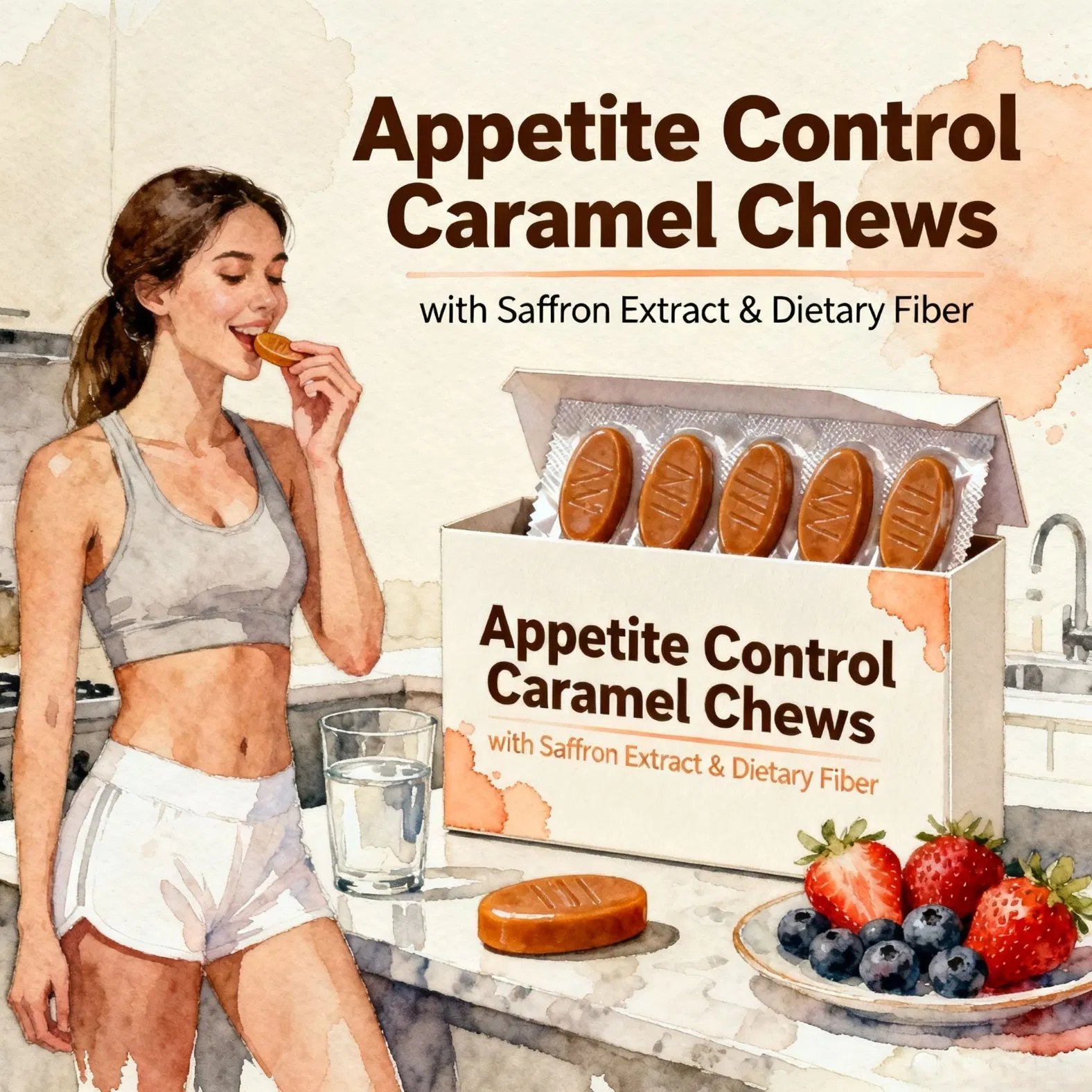 Appetite Control Caramel Chews with Saffron Extract &amp; Dietary Fiber