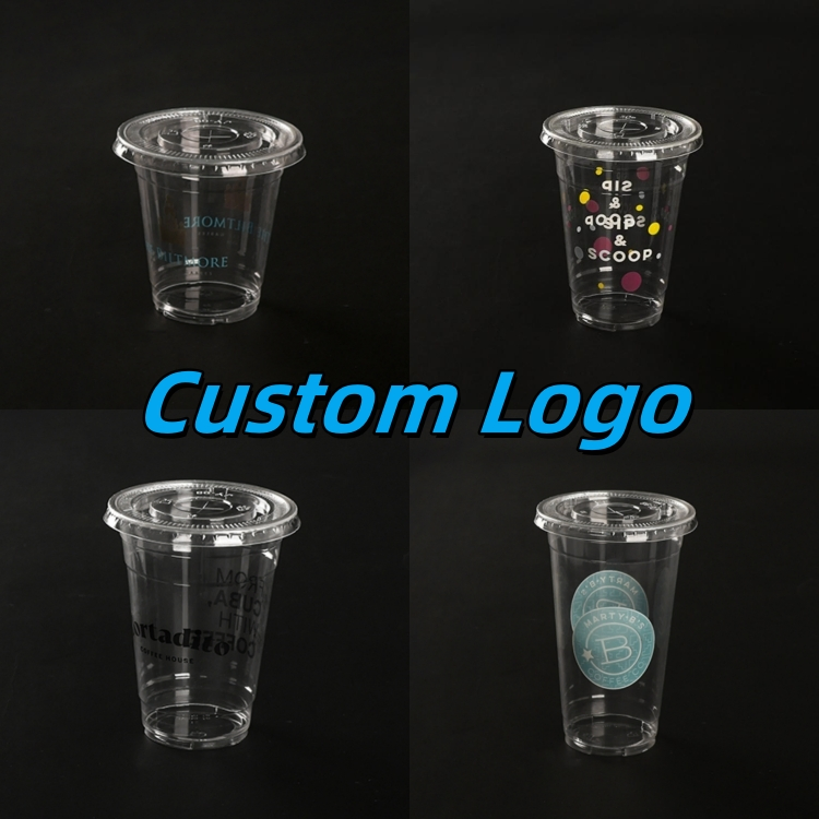 Wholesale Custom Logo Cold Drinking Clear Coffee Juice Disposable Plastic Pet Cup
