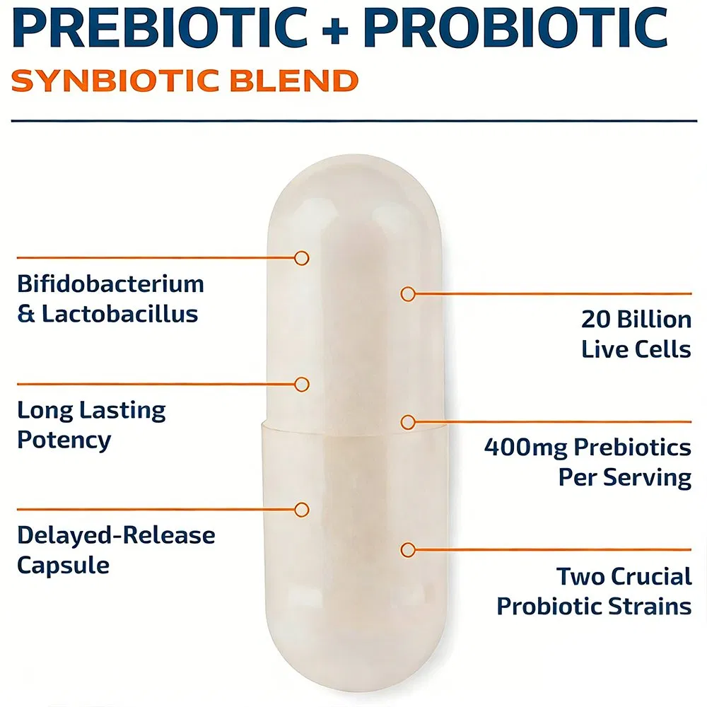 Advanced Prebiotic and Probiotic Blend Capsules for Balanced Digestive Health
