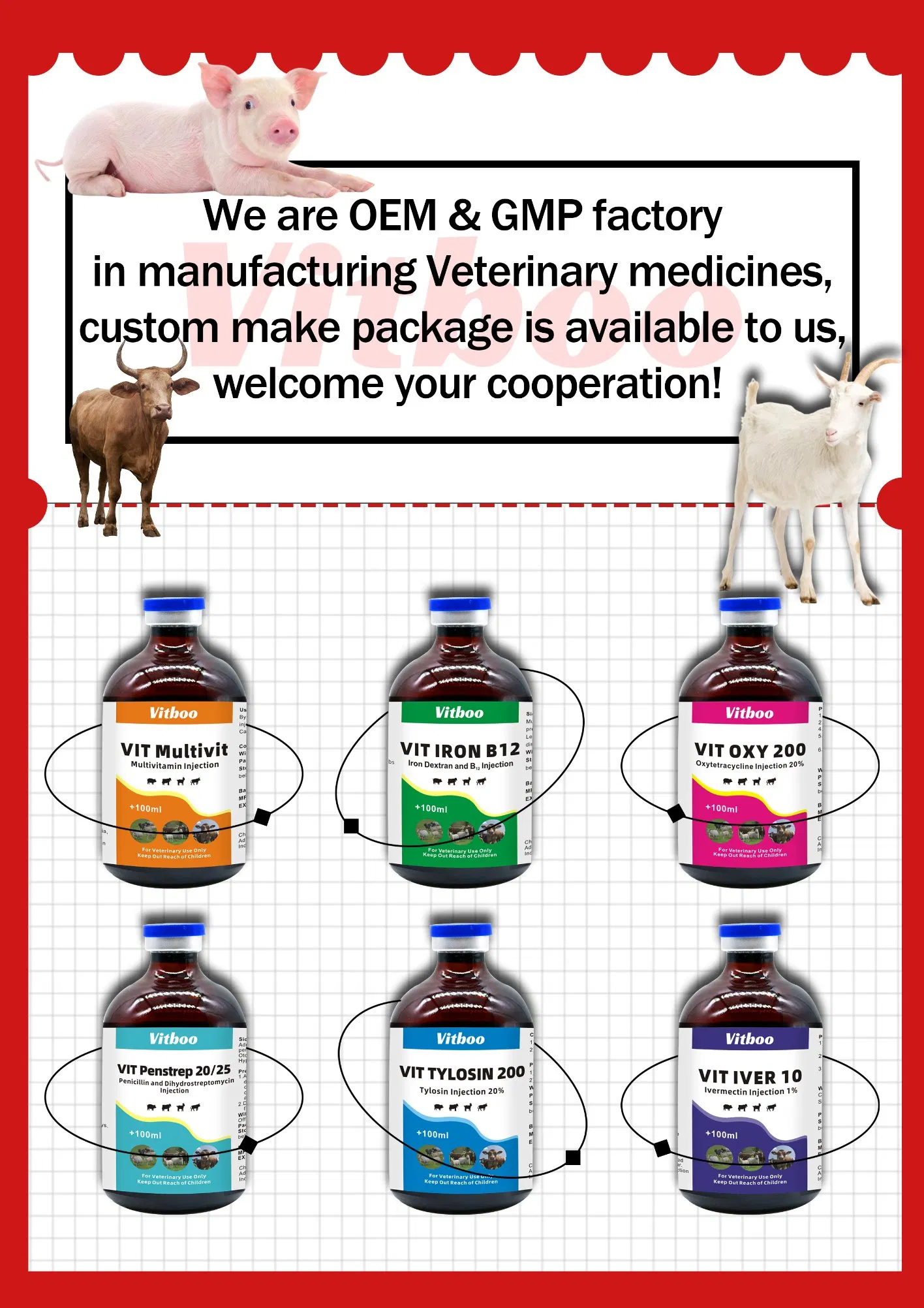 Custom Package Penicillin and Dihydrostreptomycin Injection Veterinary Medicines for Livestock Ruminant