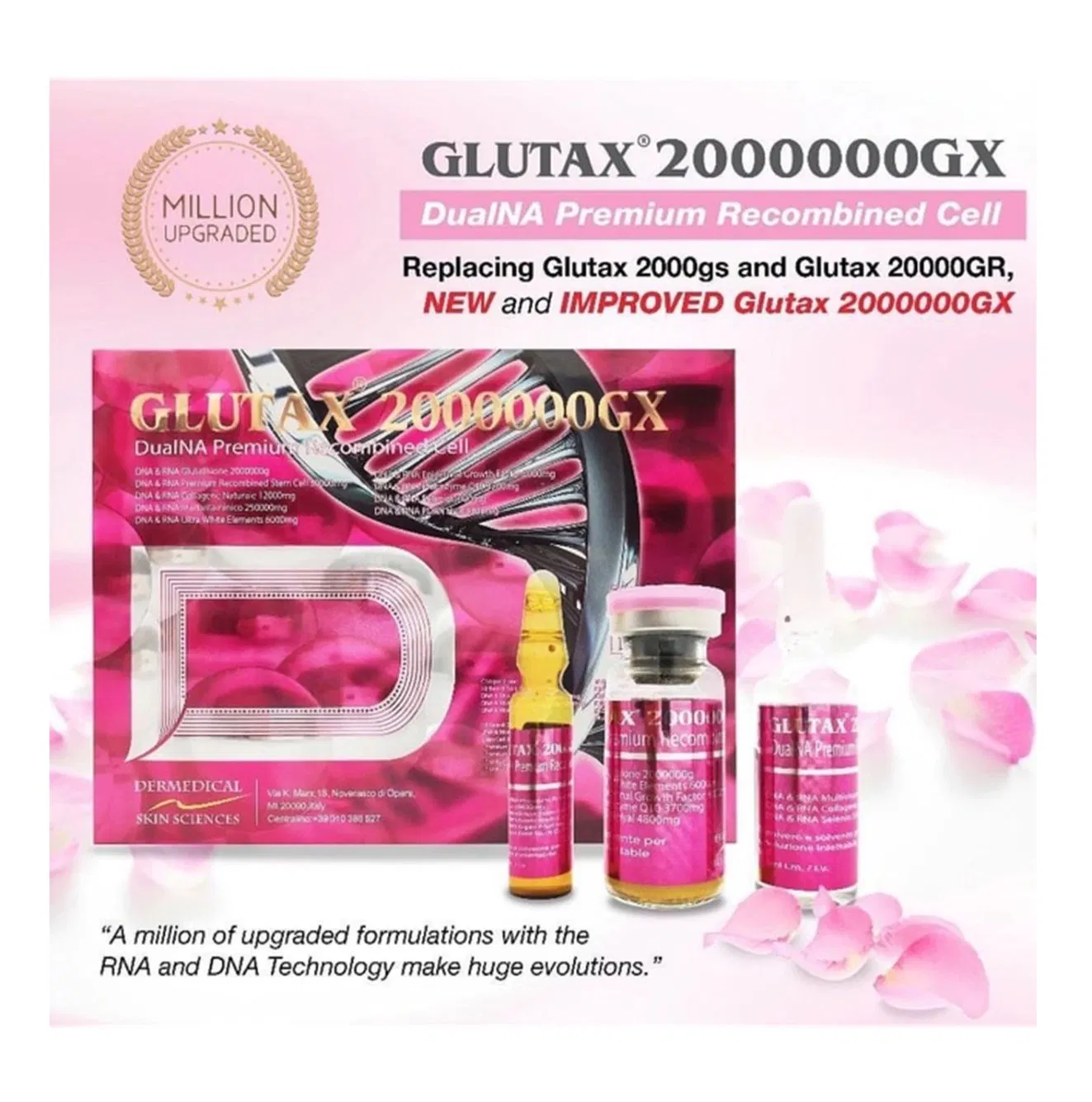 Italian IV Glutathione Injection Glutax 2000000 Glutax 750000 Glutax 70000 Lightening Whitening Skin Care Cindella Luthionecell Absorption Injection Products