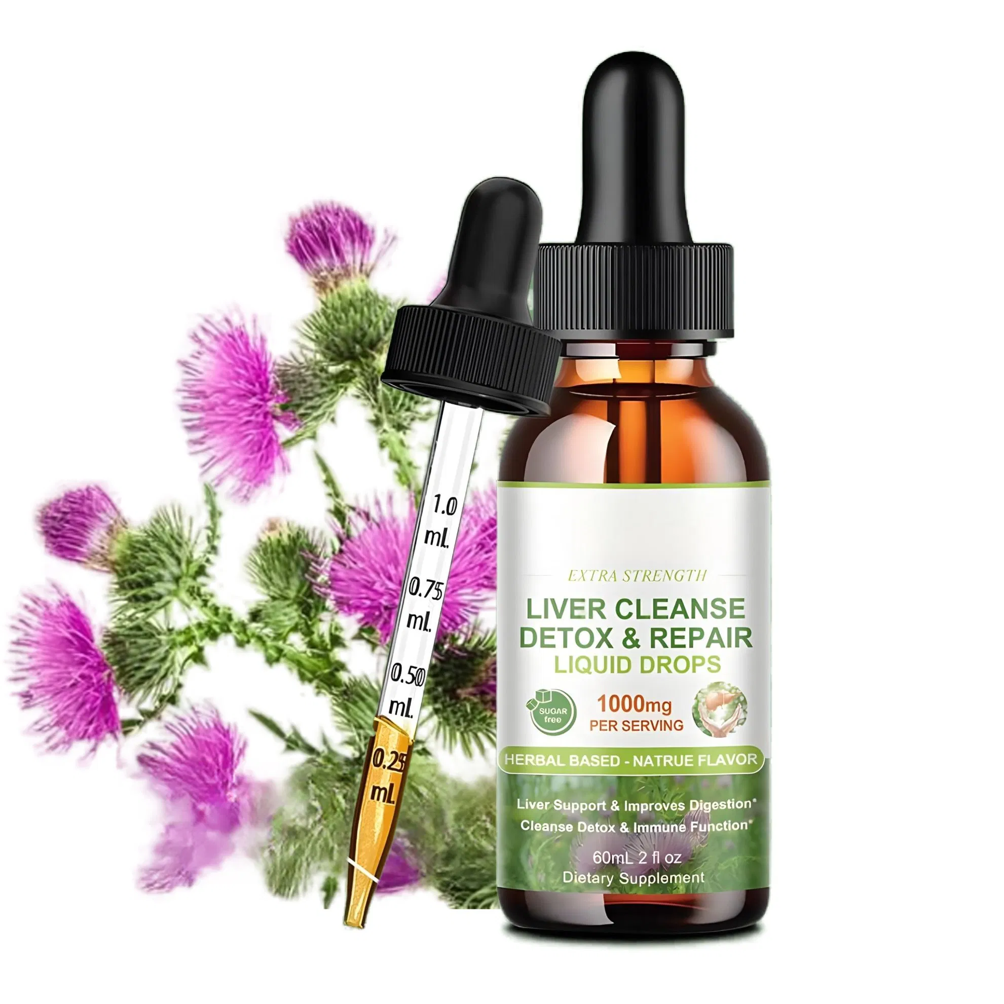 OE/ODM Liver Cleanse Detox Drops - Liver Supplement with Milk Thistle Silymarin Dandelion Extract Drink