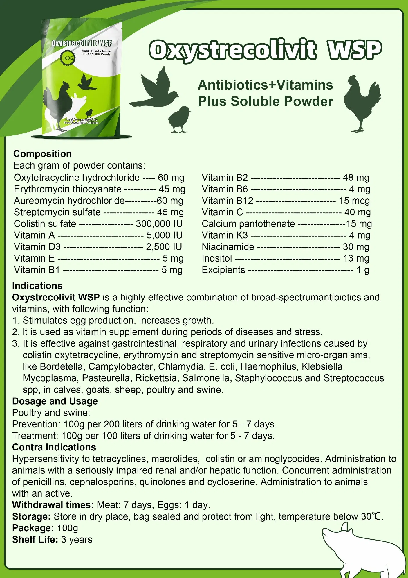 0xystrecolivit Wsp Antibiotics+Vitamins Plus Soluble Powder for Poultry and Pigs