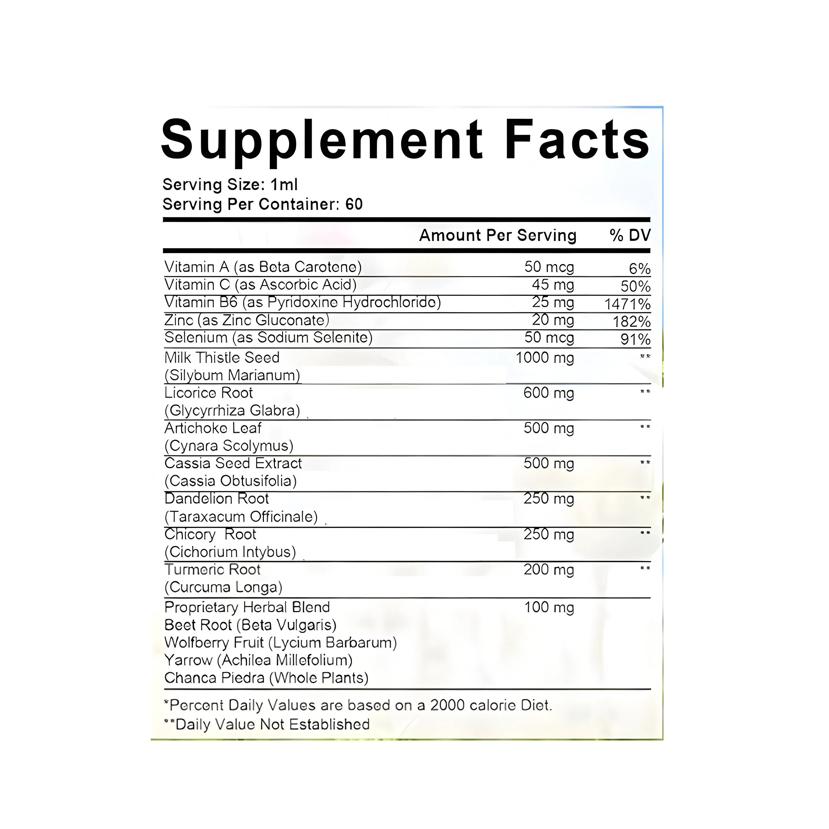 OEM ODM Private Label Liver Cleanse &amp; Detox Liquid with Milk Thistle Extract Support Antioxidant Health Supplement Drops